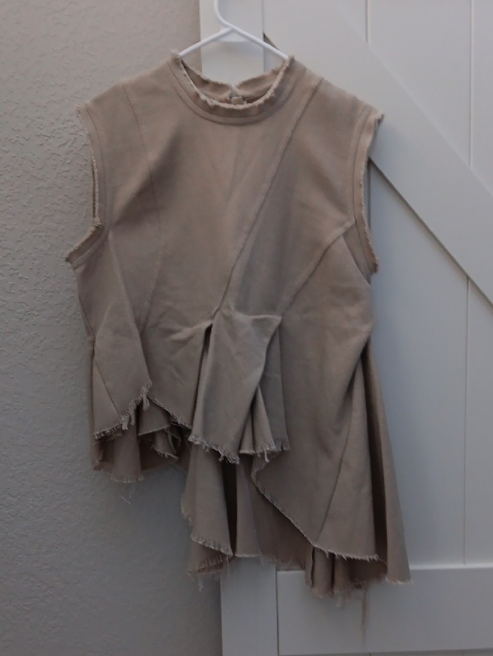 MARQUES ALMEIDA..Beige Woven Sleeveless Top With Asymmetric Hem...LARGE